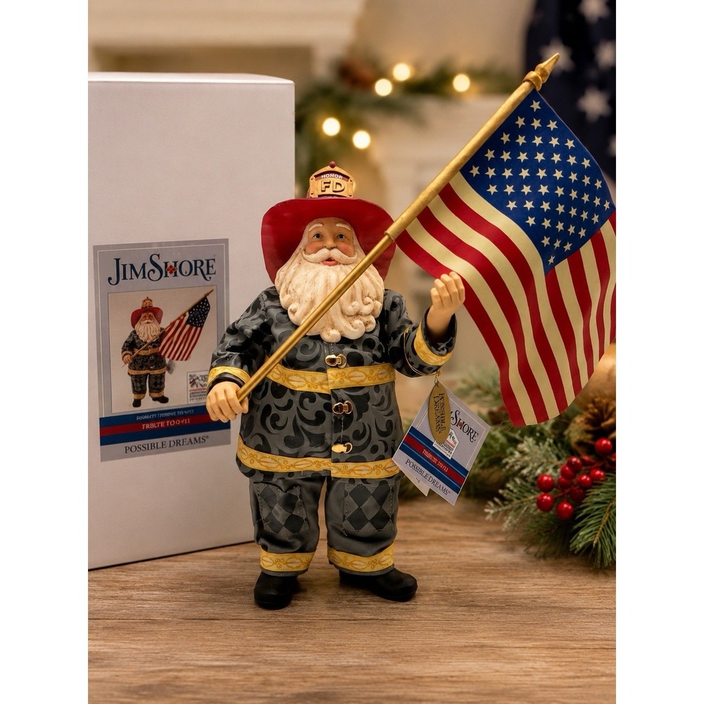 Jim Shore Possible Dreams Tribute to 9/11 FD Santa Flag Figurine NIB